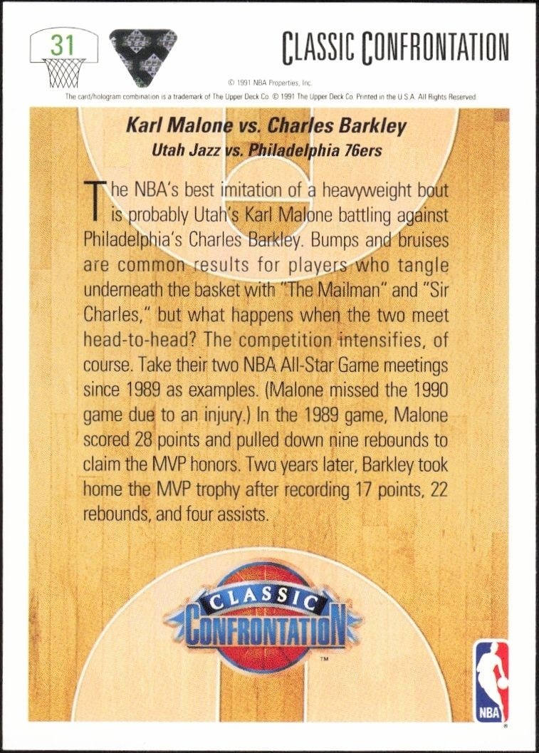 1991-92 Upper Deck Karl Malone #31 basketball trading card back