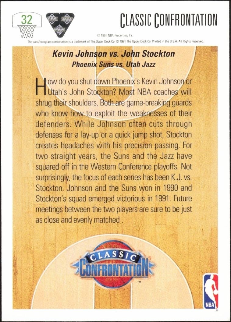 1991-92 Upper Deck Kevin Johnson #32 basketball trading card back