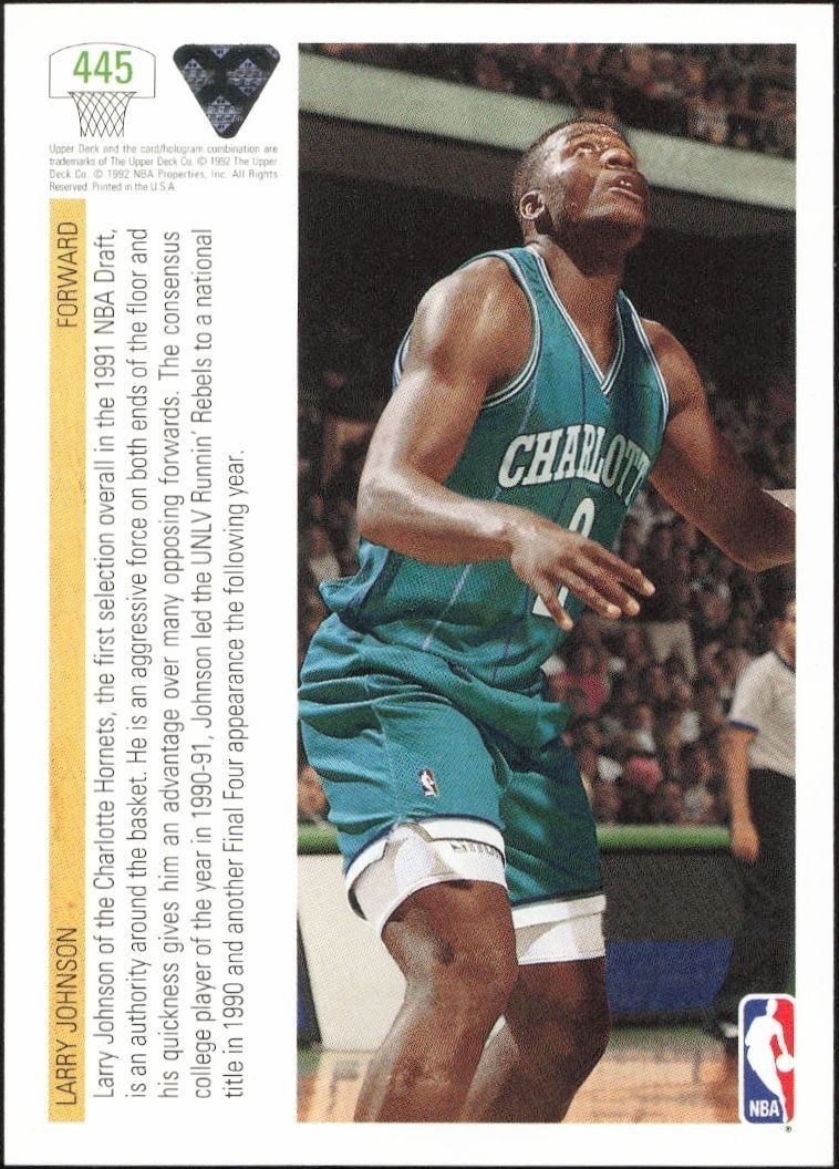 1991-92 Upper Deck Larry Johnson #445 basketball trading card back