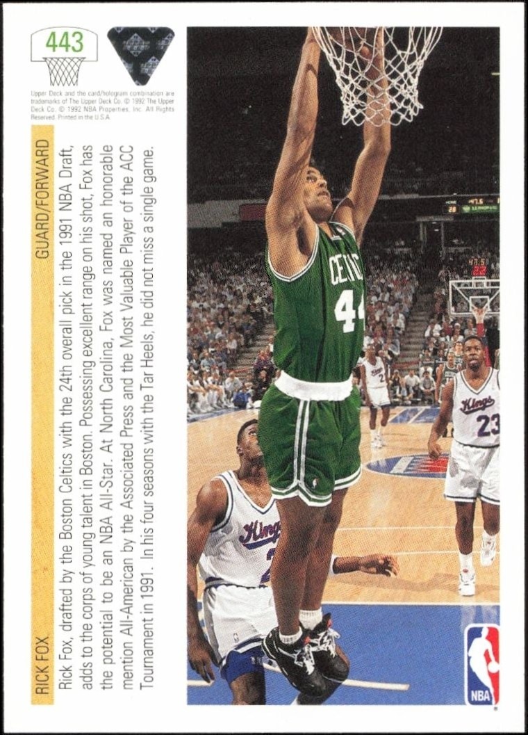 1991-92 Upper Deck Rick Fox #443 basketball trading card back
