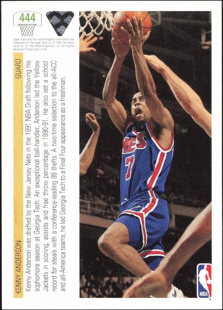 1991-92 Upper Deck Kenny Anderson #444 basketball trading card back