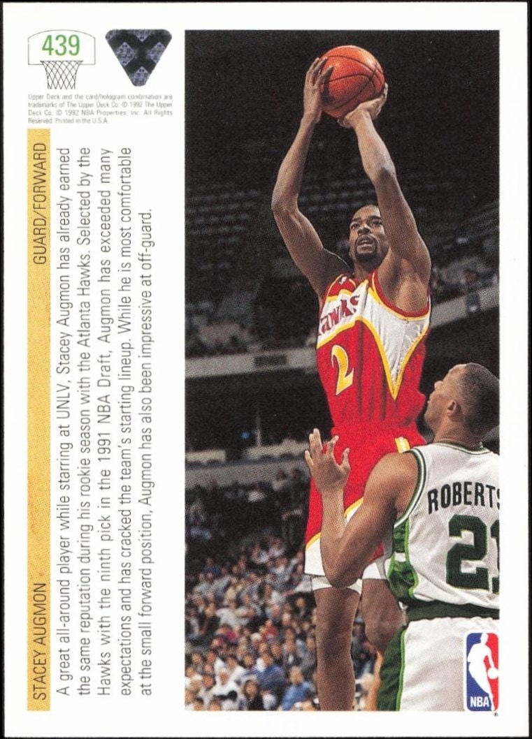 1991-92 Upper Deck Stacey Augmon #439 basketball trading card back