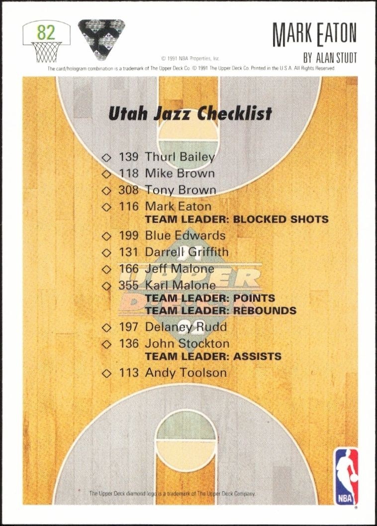 1991-92 Upper Deck Mark Eaton #82 basketball trading card back