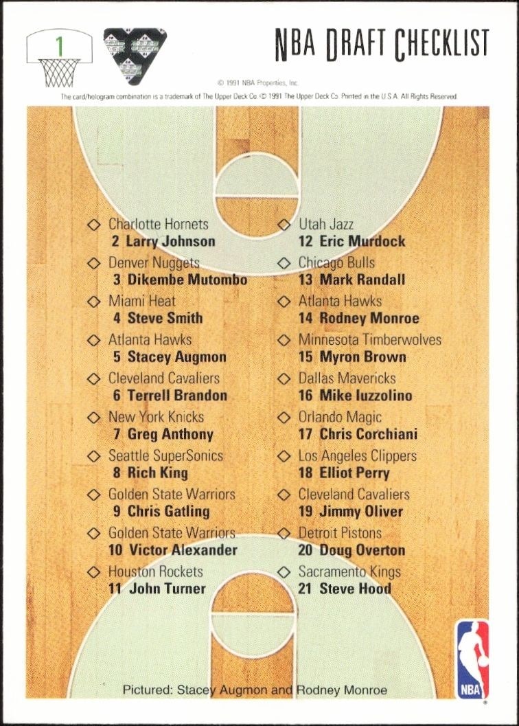 1991-92 Upper Deck Stacey Augmon #1 basketball trading card back
