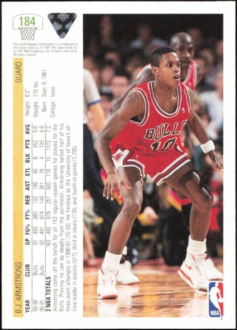 1991-92 Upper Deck B.J. Armstrong #184 basketball trading card back