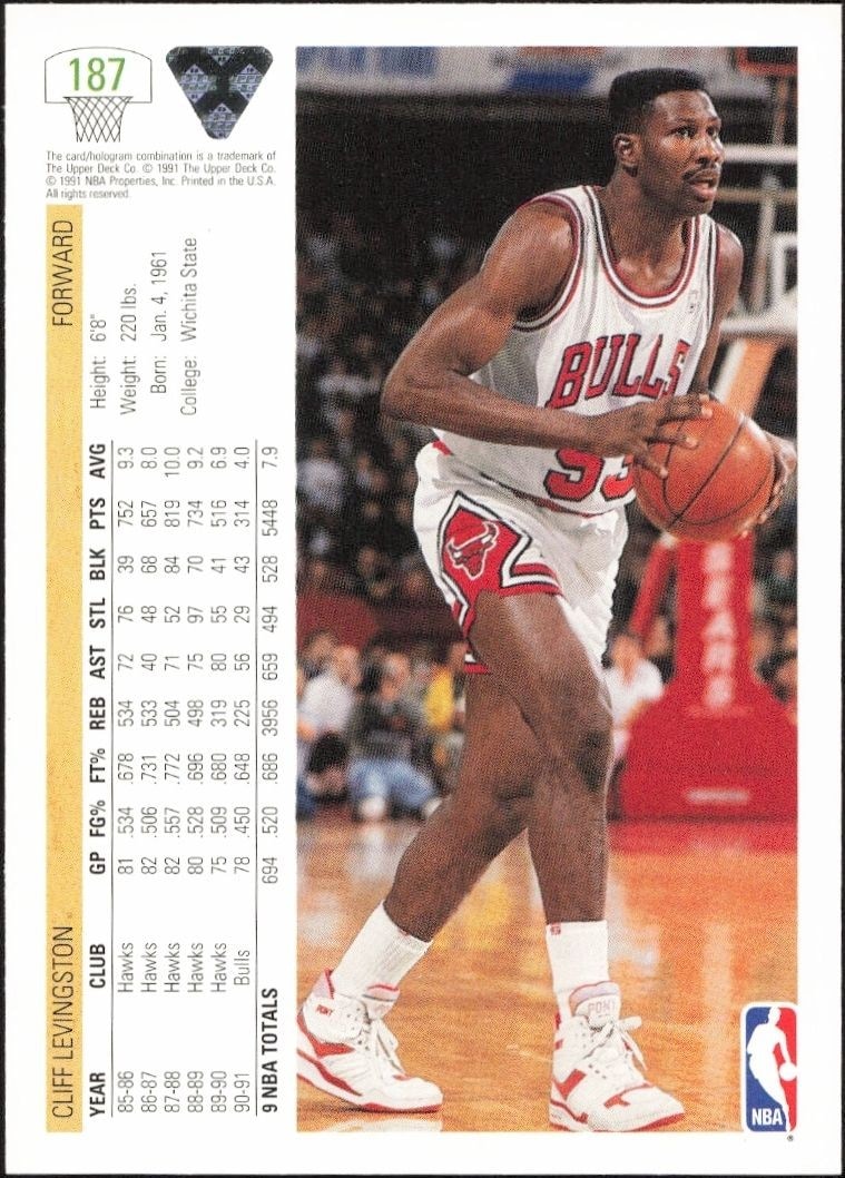 1991-92 Upper Deck Cliff Levingston #187 basketball trading card back