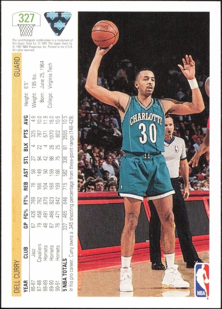 1991-92 Upper Deck Dell Curry #327 basketball trading card back