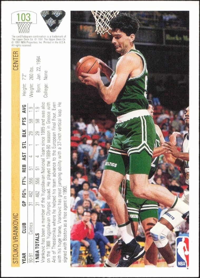 1991-92 Upper Deck Stojko Vrankovic #103 basketball trading card back