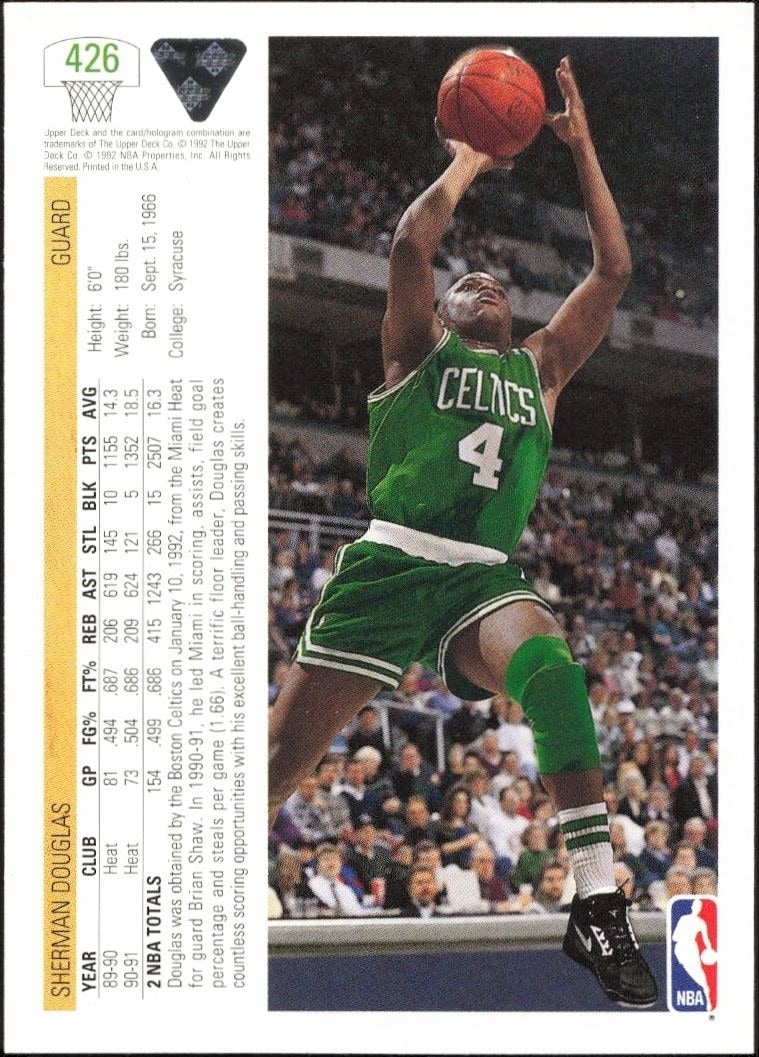 1991-92 Upper Deck Sherman Douglas #426 basketball trading card back