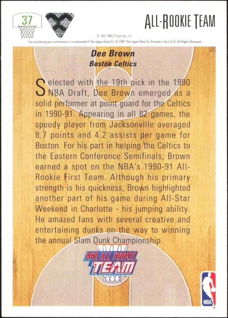 1991-92 Upper Deck Dee Brown #37 basketball trading card back