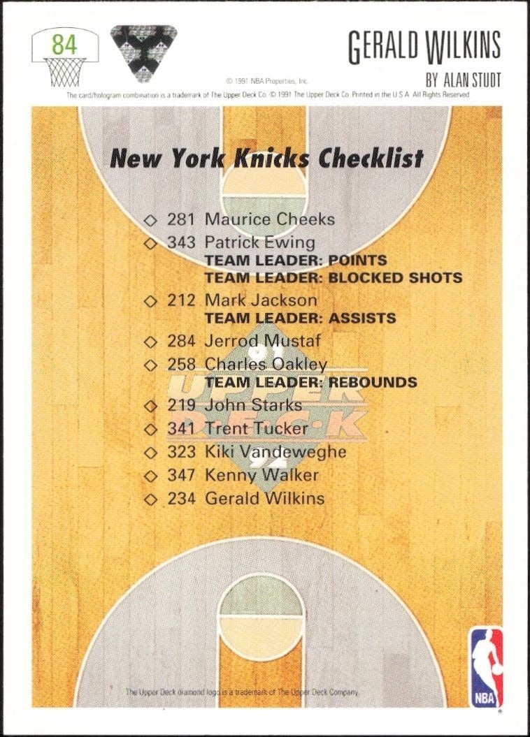 1991-92 Upper Deck Gerald Wilkins #84 basketball trading card back