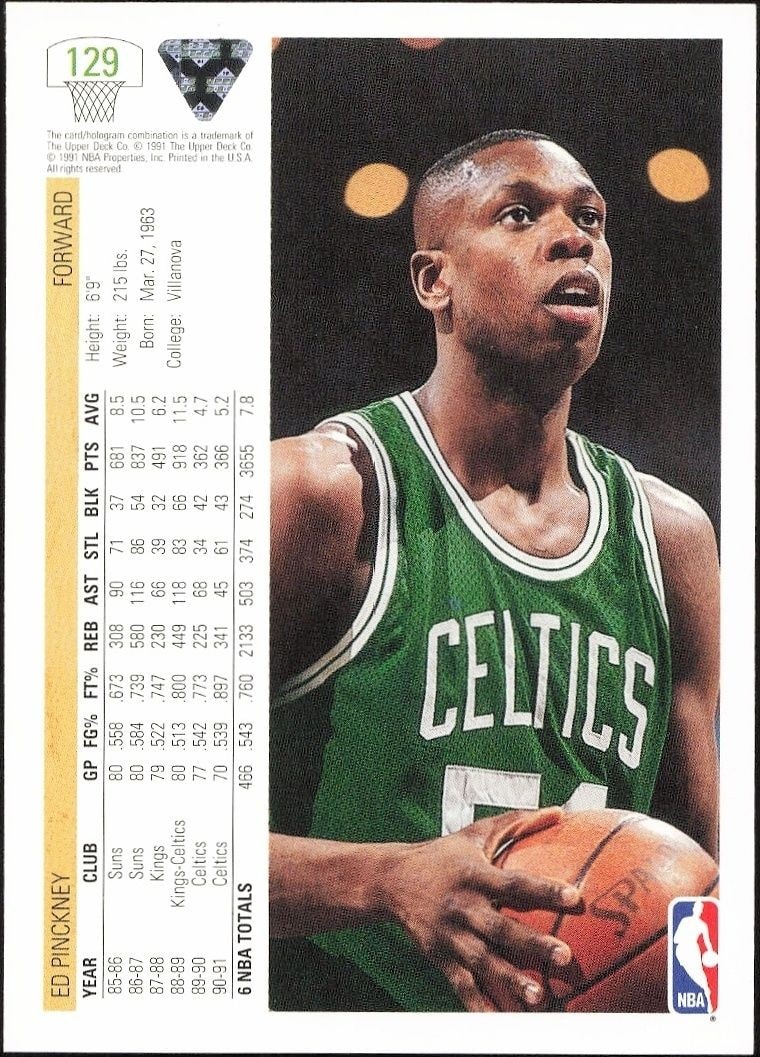 1991-92 Upper Deck Ed Pinckney #129 basketball trading card back