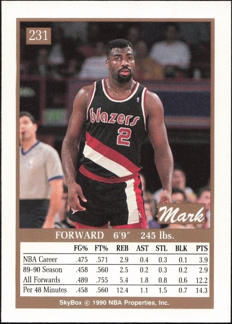 1990-91 Skybox Mark Bryant #231 basketball trading card back