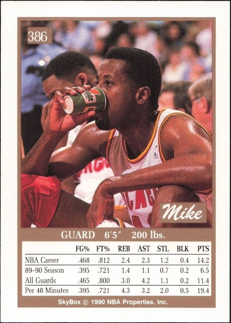 1990-91 Skybox Mike Woodson #386 basketball trading card back