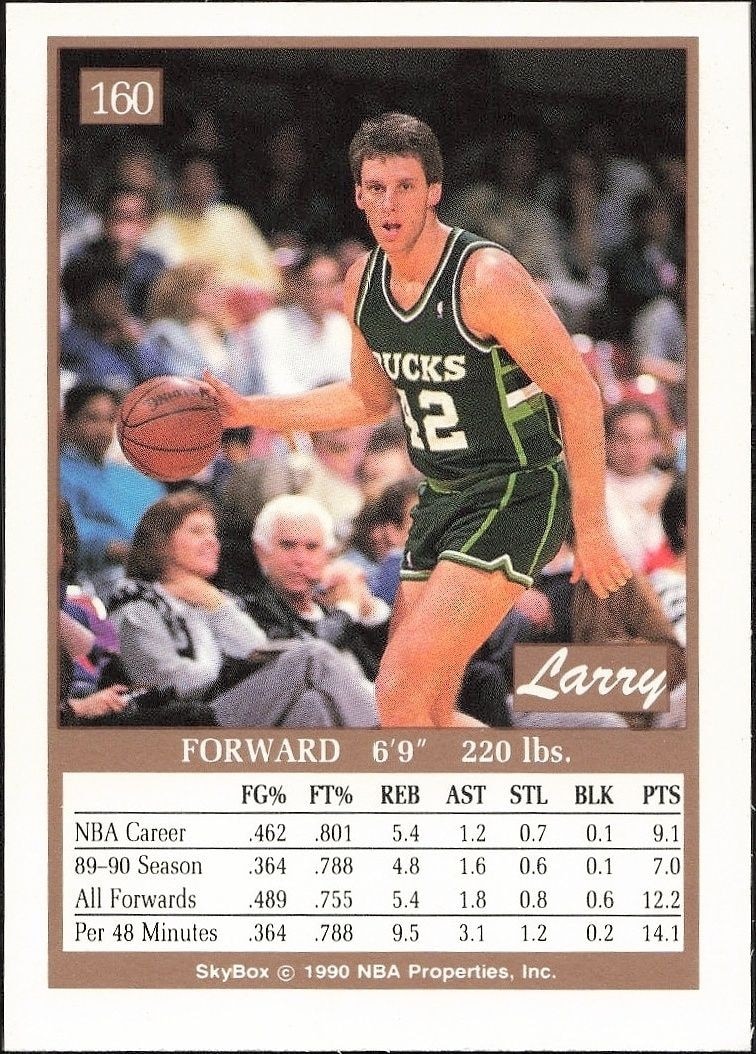 1990-91 Skybox Larry Krystkowiak #160 basketball trading card back