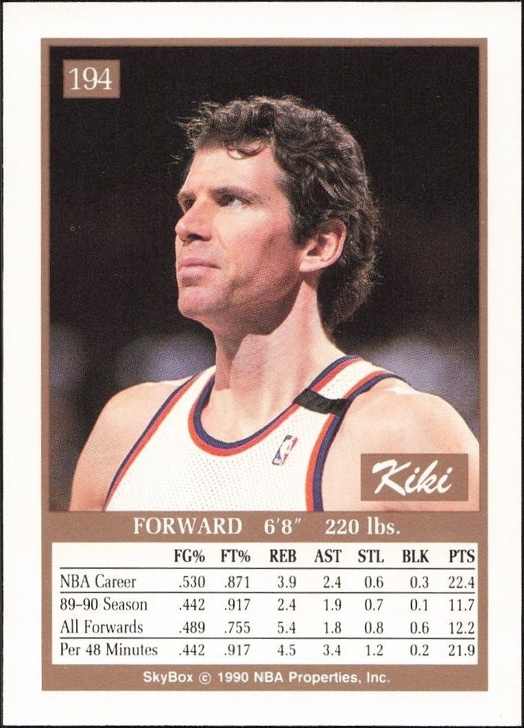 1990-91 Skybox Kiki Vandeweghe #194 basketball trading card back