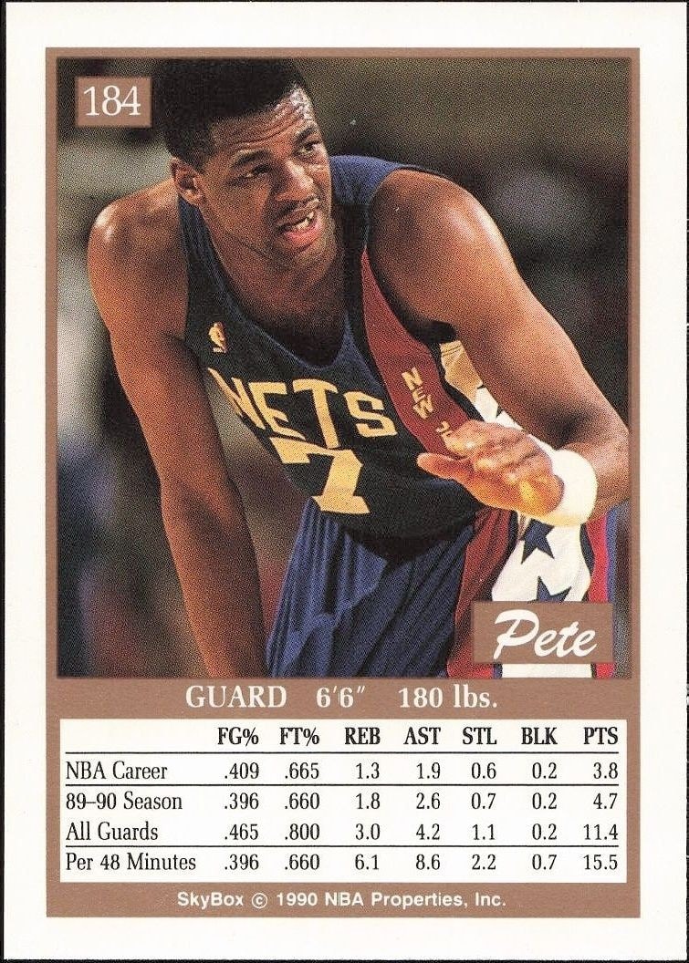 1990-91 Skybox Pete Myers #184 basketball trading card back