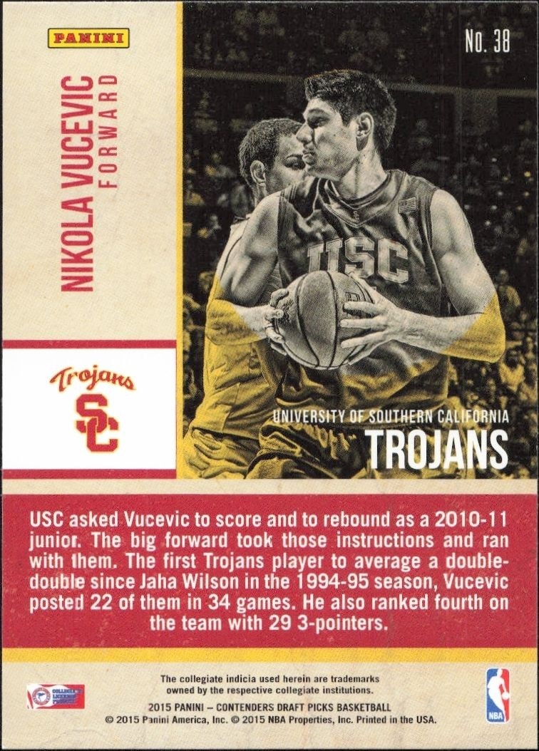 2015-16 Panini Contenders Draft Picks Nikola Vucevic #38 basketball trading card back