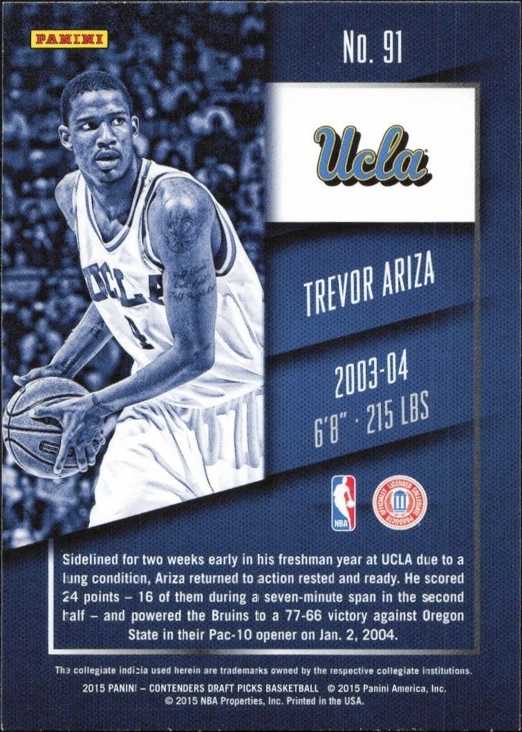2015-16 Panini Contenders Draft Picks Trevor Ariza #91 basketball trading card back