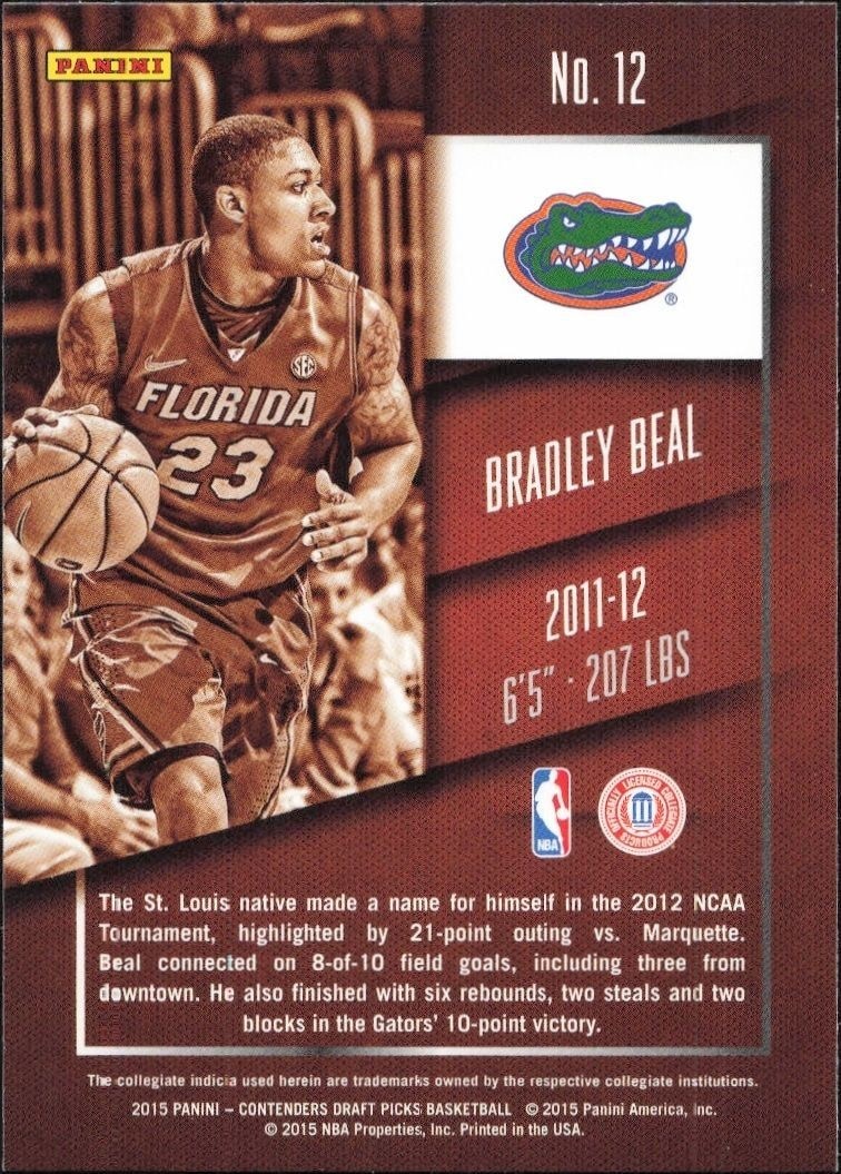 2015-16 Panini Contenders Draft Picks Bradley Beal #12 basketball trading card back