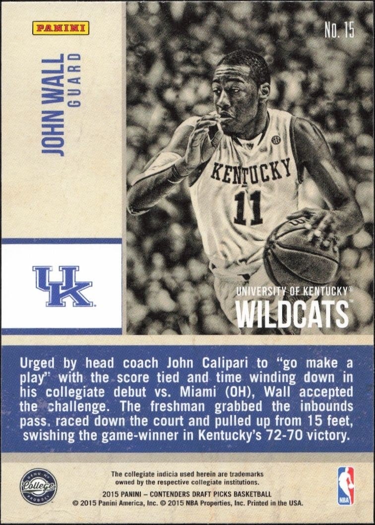 2015-16 Panini Contenders Draft Picks John Wall #15 basketball trading card back