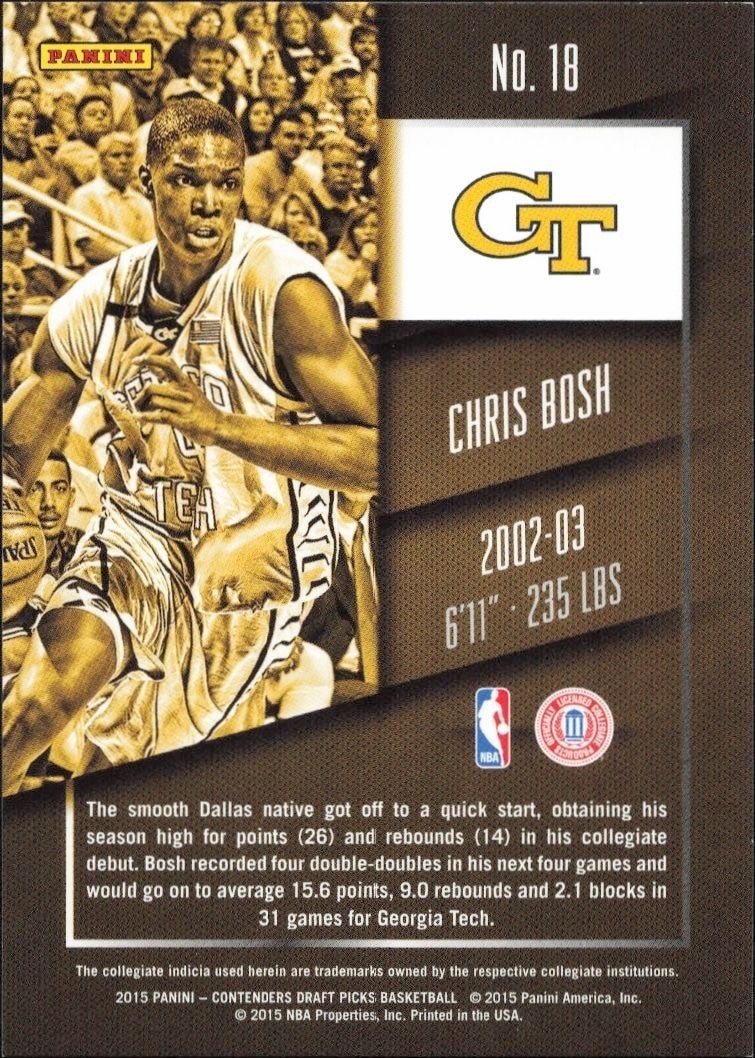 2015-16 Panini Contenders Draft Picks Chris Bosh #18 basketball trading card back