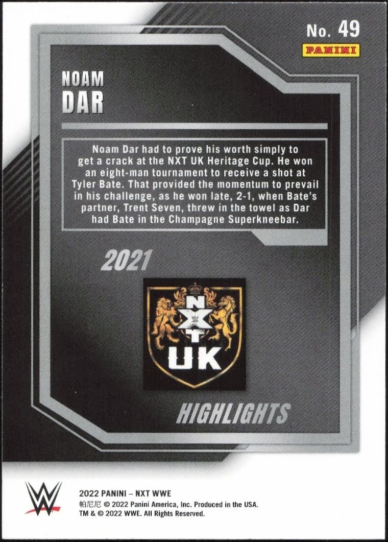 2022 Panini NXT 2.0 WWE Noam Dar #49 wrestling trading card back
