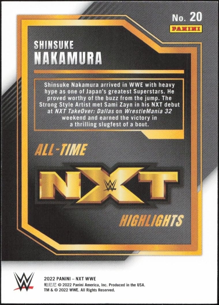 2022 Panini NXT 2.0 WWE Shinsuke Nakamura #20 wrestling trading card back