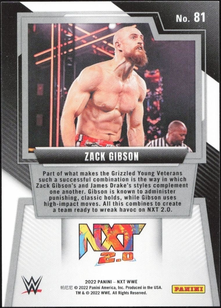 2022 Panini NXT 2.0 WWE Zack Gibson #81 wrestling trading card back