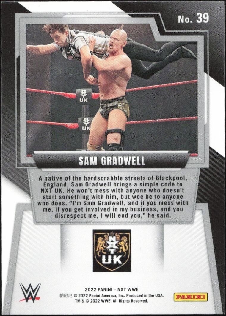 2022 Panini NXT 2.0 WWE Sam Gradwell #39 wrestling trading card back