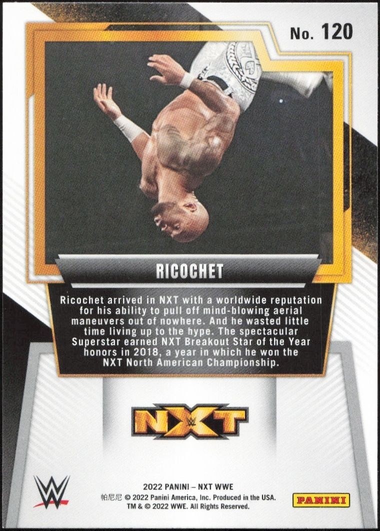2022 Panini NXT 2.0 WWE Ricochet #120 wrestling trading card back
