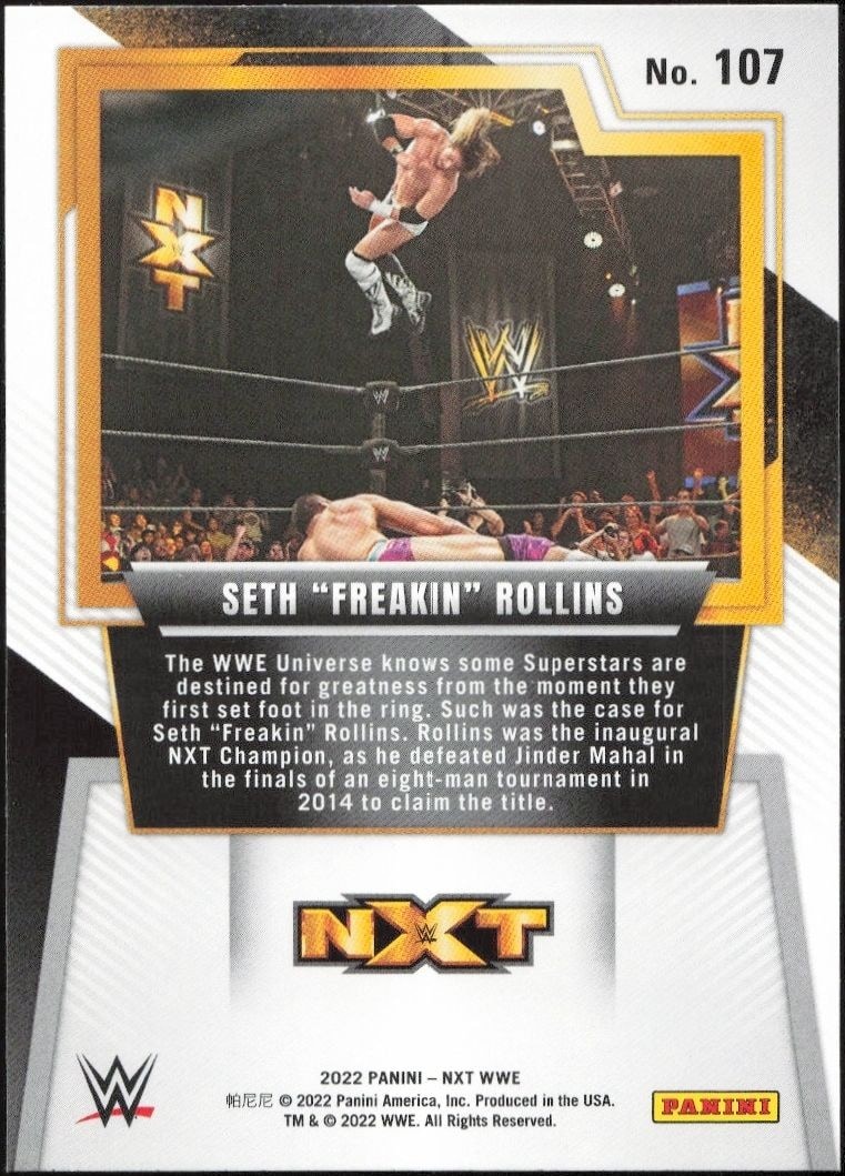 2022 Panini NXT 2.0 WWE Seth “Freakin” Rollins #107 wrestling trading card back