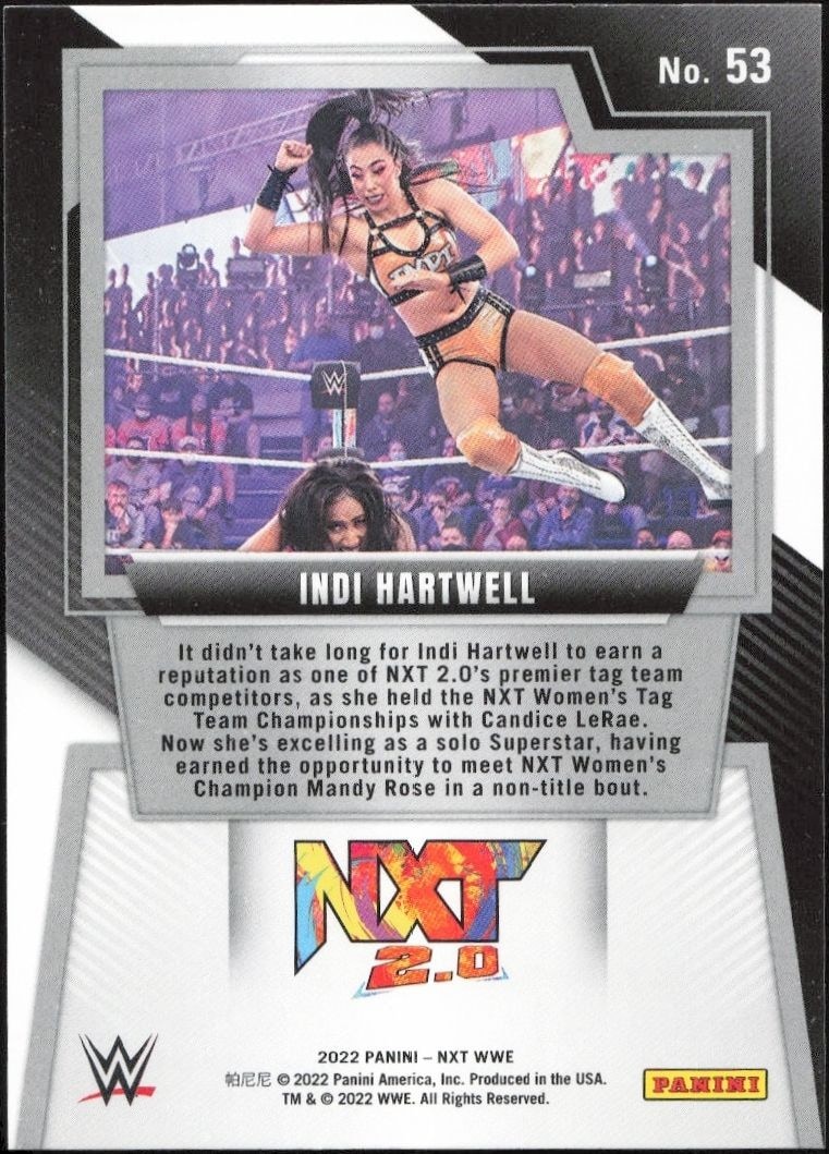 2022 Panini NXT 2.0 WWE Indi Hartwell #53 wrestling trading card back