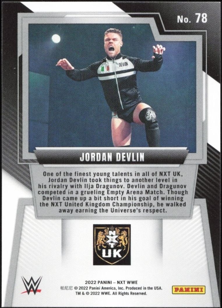 2022 Panini NXT 2.0 WWE Jordan Devlin #78 wrestling trading card back