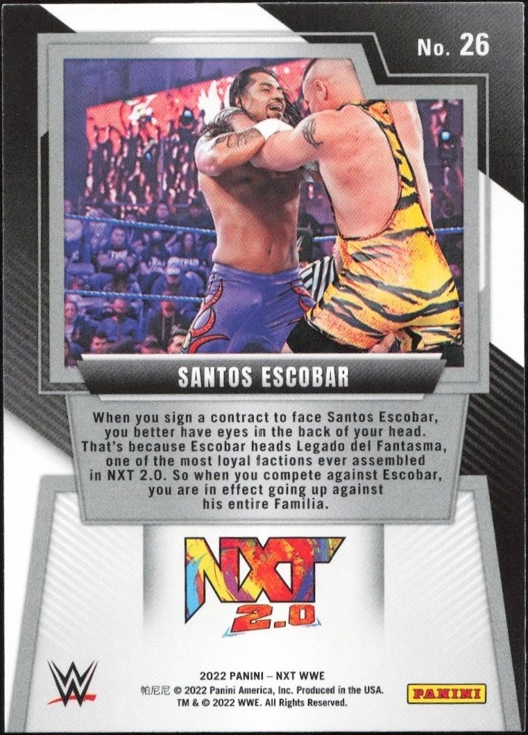 2022 Panini NXT 2.0 WWE Santos Escobar #26 wrestling trading card back