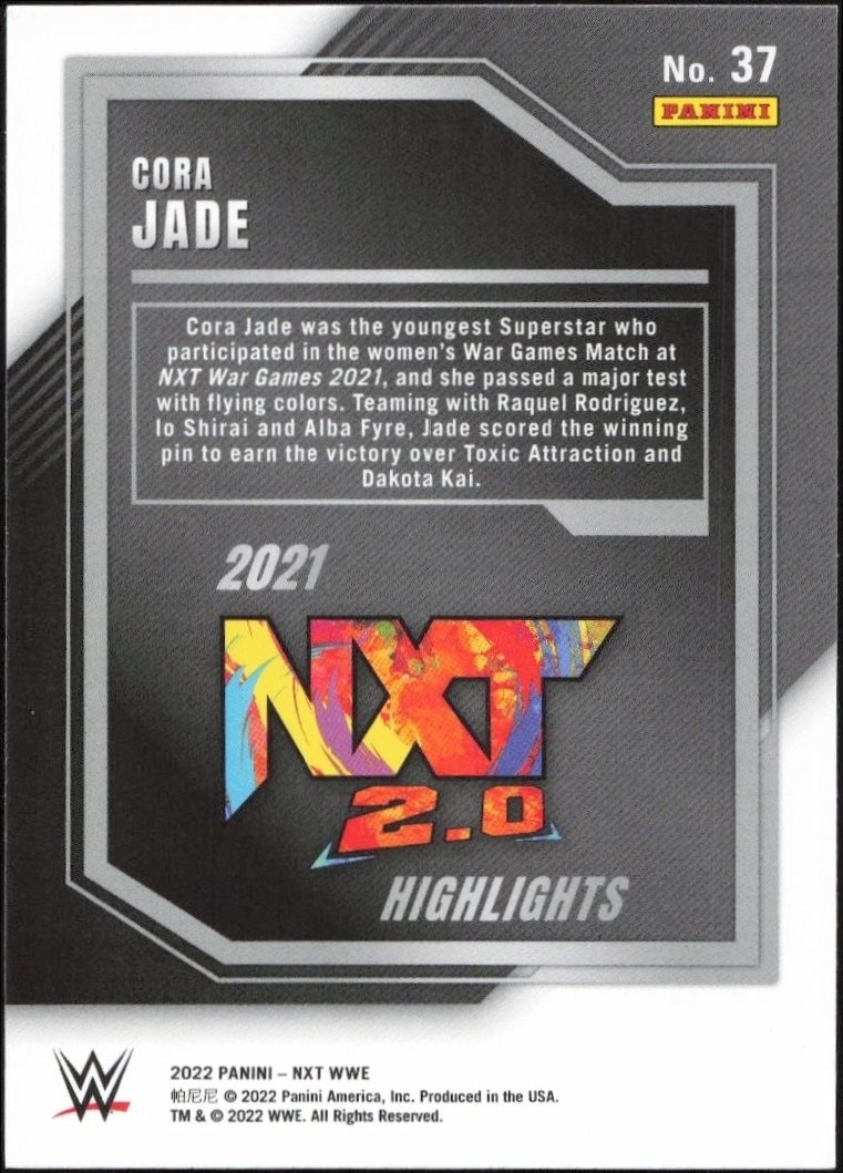 2022 Panini NXT 2.0 WWE Cora Jade #37 wrestling trading card back