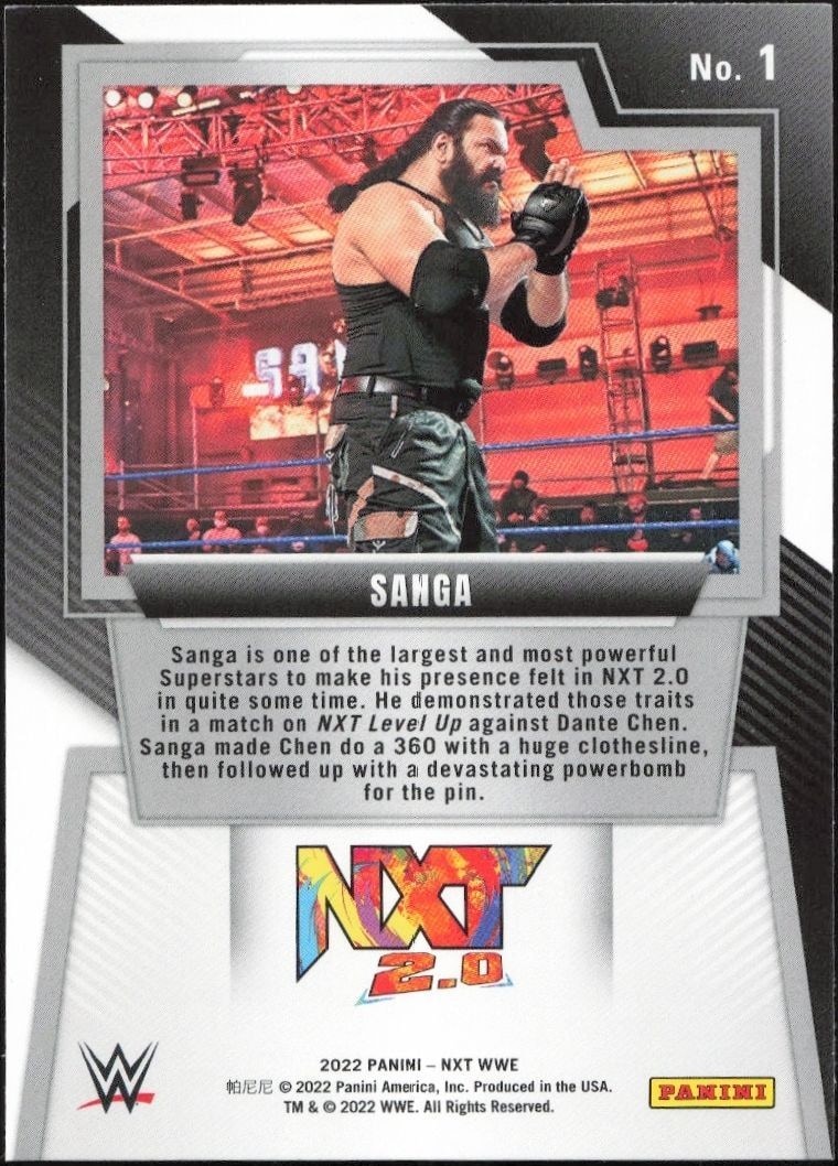 2022 Panini NXT 2.0 WWE Sanga #1 wrestling trading card back
