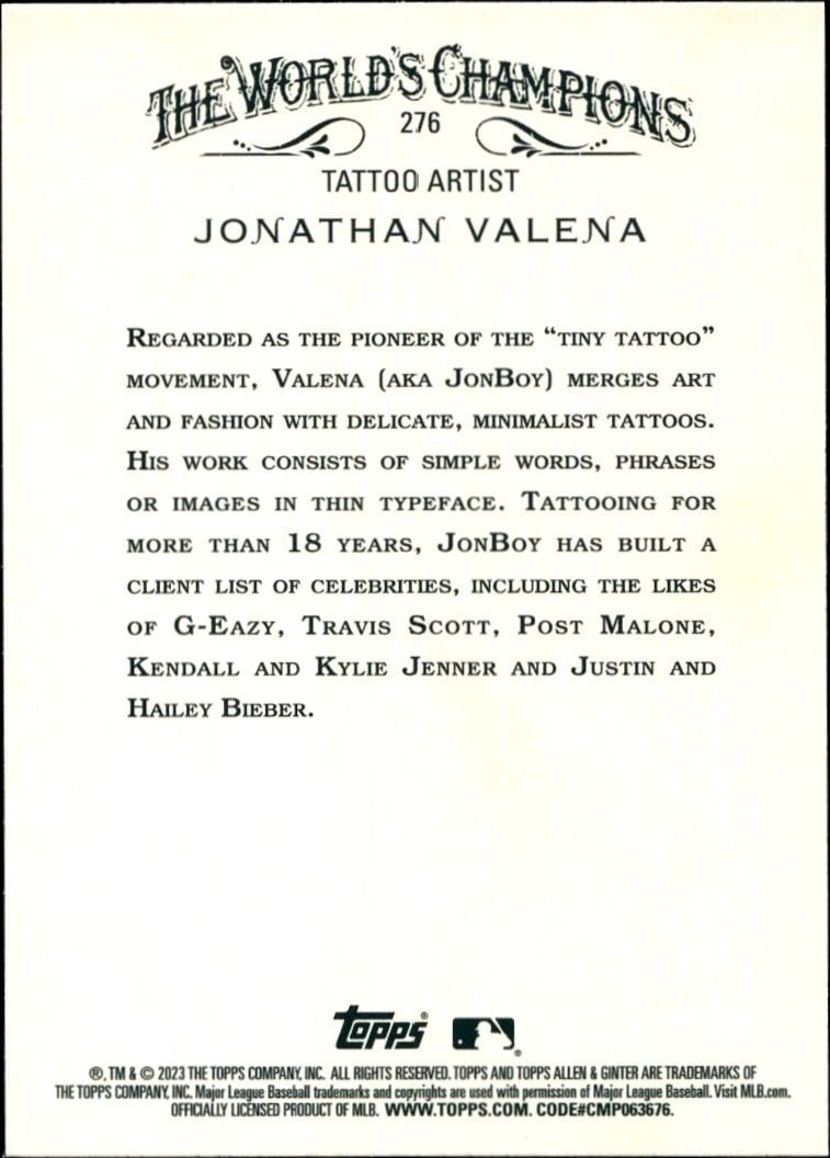 2023 Topps Allen & Ginter Jonathan Valena #276 baseball trading card back