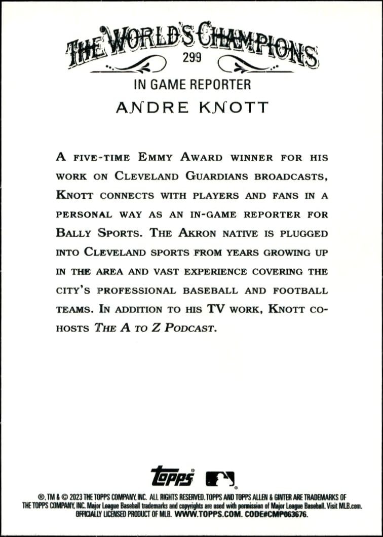 2023 Topps Allen & Ginter Andre Knott #299 baseball trading card back