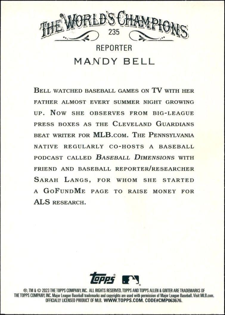 2023 Topps Allen & Ginter Mandy Bell #235 baseball trading card back