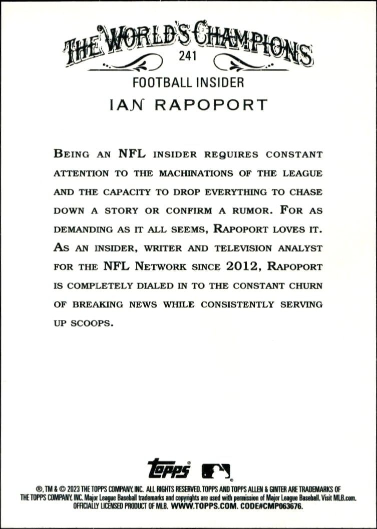 2023 Topps Allen & Ginter Ian Rapoport #241 baseball trading card back