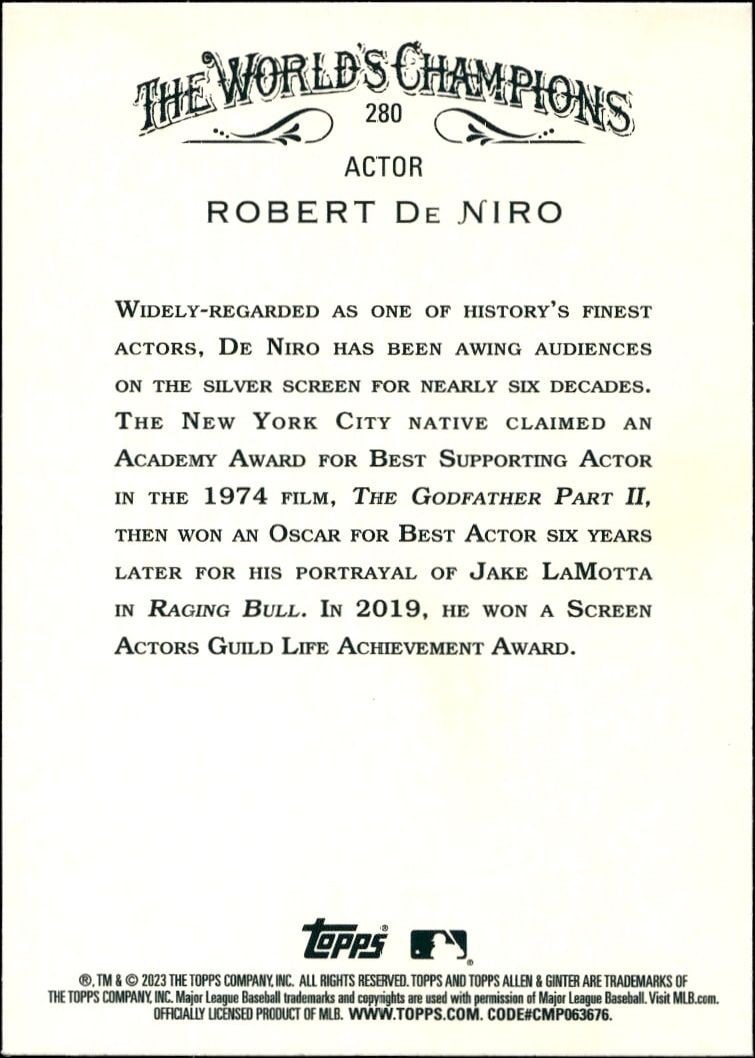 2023 Topps Allen & Ginter Robert De Niro #280 baseball trading card back