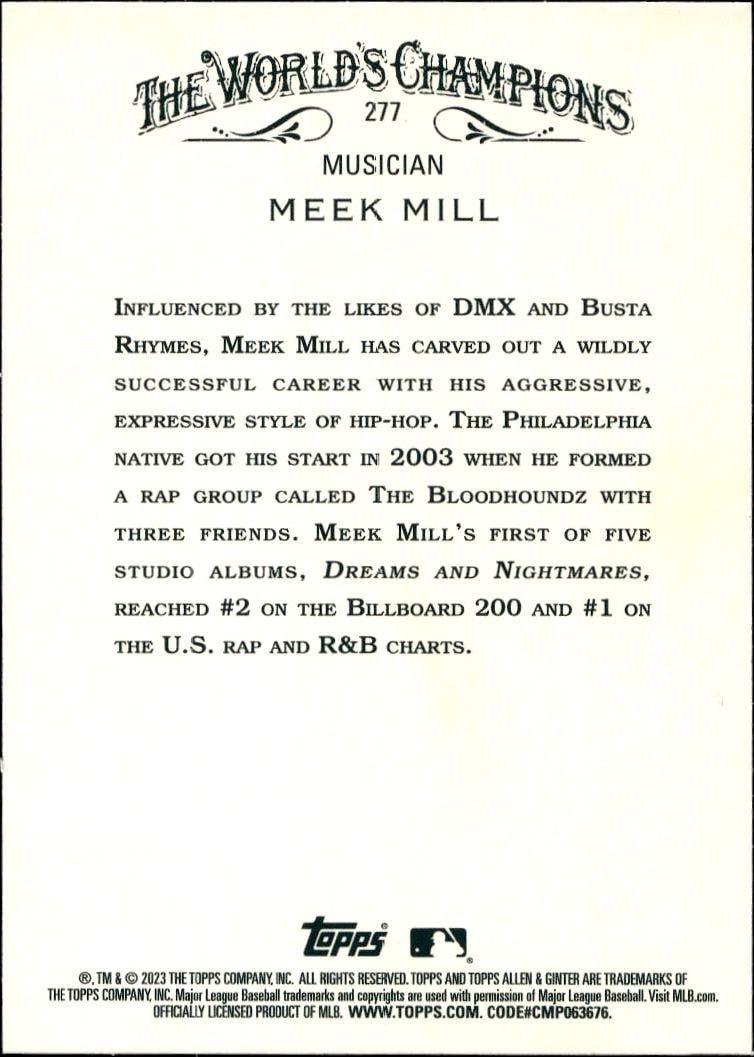 2023 Topps Allen & Ginter Meek Mill #277 baseball trading card back