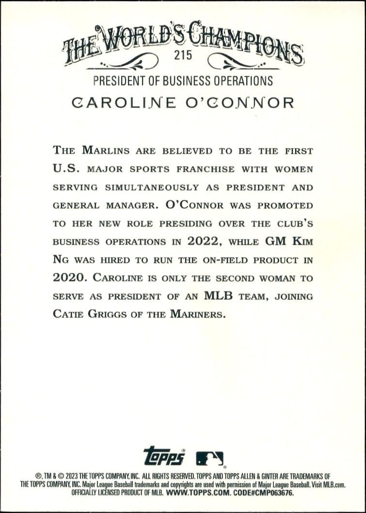 2023 Topps Allen & Ginter Caroline O'Connor #215 baseball trading card back