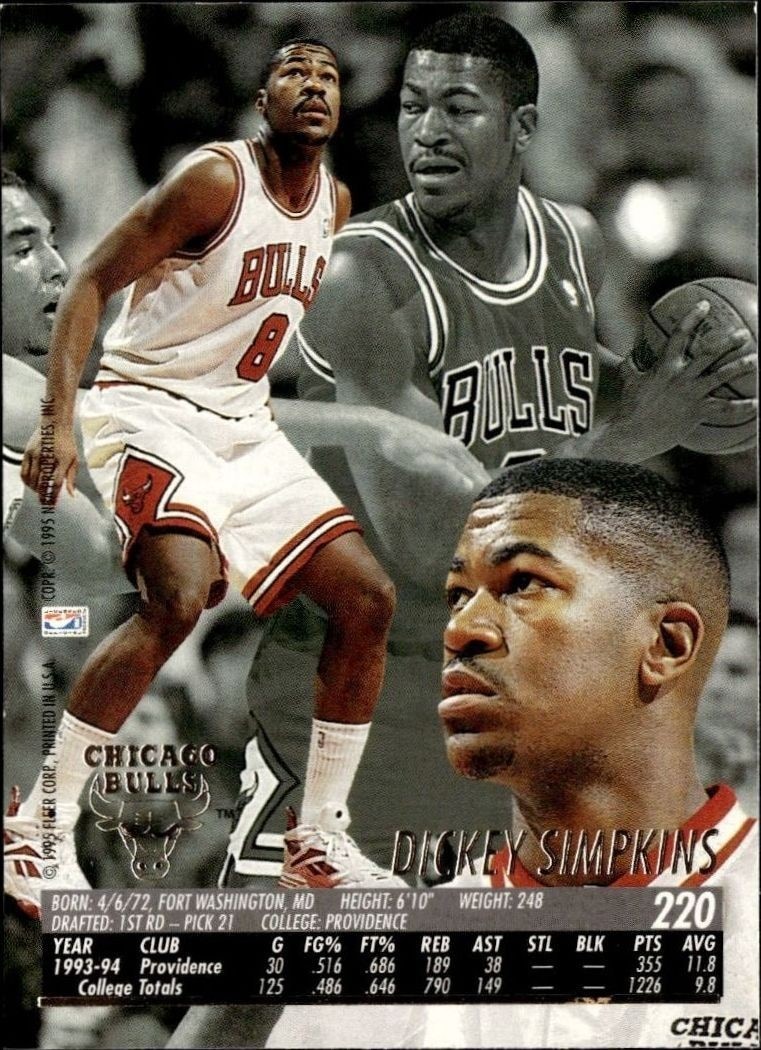 1994-95 Fleer Ultra Dickey Simpkins #220 basketball trading card back