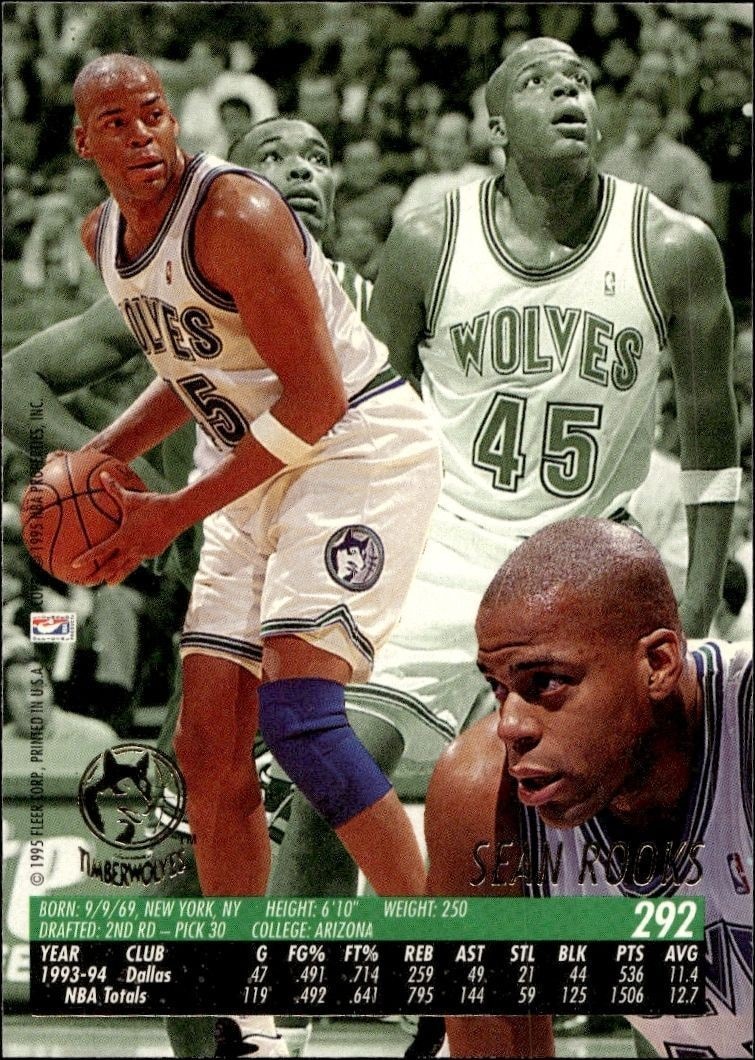 1994-95 Fleer Ultra Sean Rooks #292 basketball trading card back