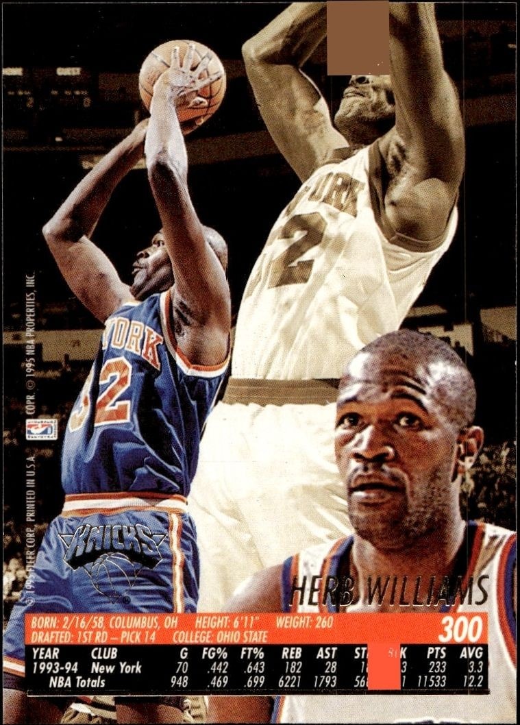 1994-95 Fleer Ultra Herb Williams #300 basketball trading card back