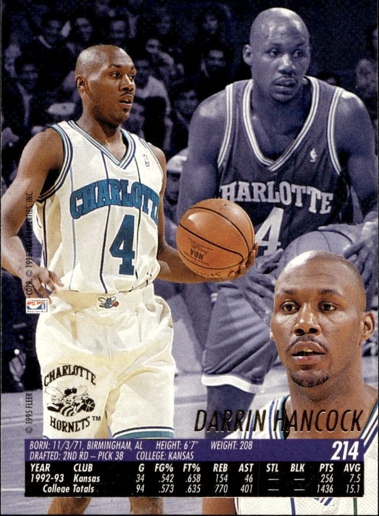 1994-95 Fleer Ultra Darrin Hancock #214 basketball trading card back