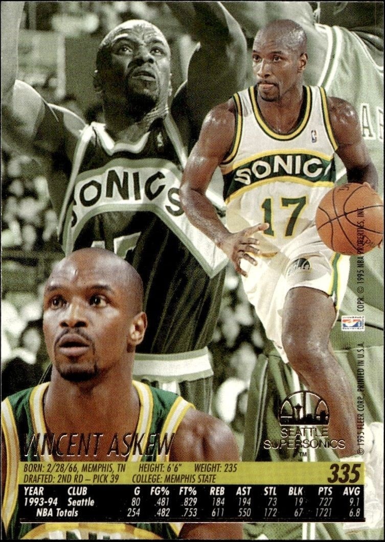 1994-95 Fleer Ultra Vincent Askew #335 basketball trading card back
