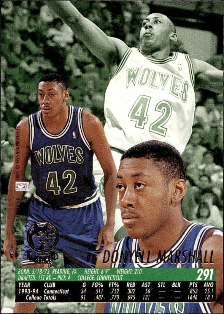 1994-95 Fleer Ultra Donyell Marshall #291 basketball trading card back